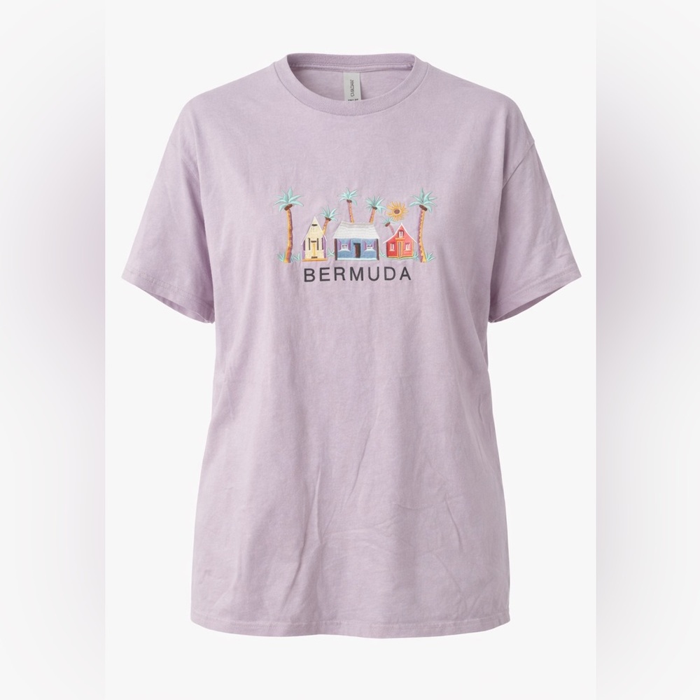 Gildan Bermuda Embroidered Graphic Tee Lavender Purple Size XL
